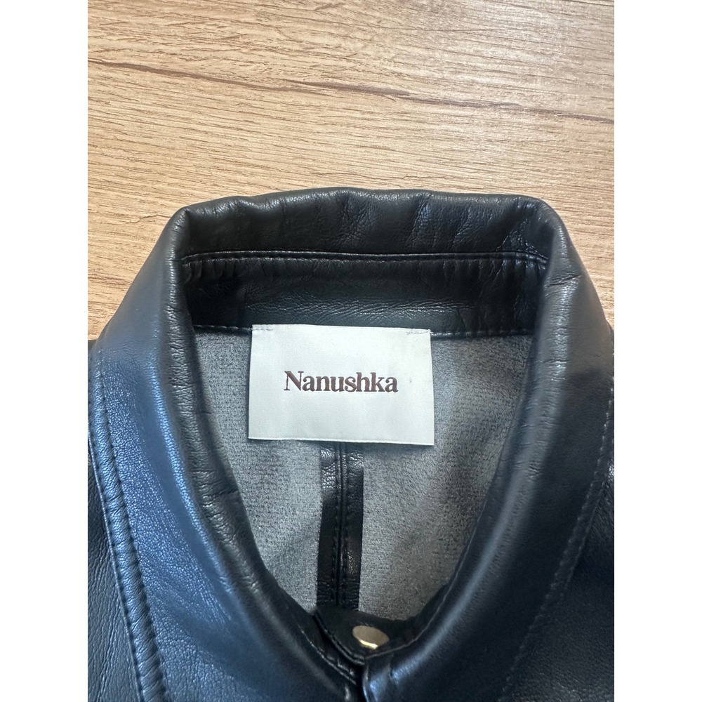 Nanushka Black Vegan Leather Snap Front Shirt Jacket XS Faux Leather Shacket - Picture 2 of 5